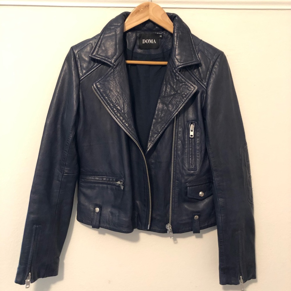Doma Navy Blue Leather Jacket - Small